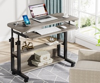Bureau portable avec prises de courant, table d'appoint réglable en hauteur chevet ordinateur portable chariot, petit bureau mobile debout
