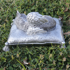Urne commémorative personnalisée pour chat ange, chaton endormi en résine argentée avec <span class=keywords><strong>des</strong></span> ailes sur un oreiller, récipient personnalisé pour les cendres d'animaux <span class=keywords><strong>de</strong></span> compagnie - Product Image 3