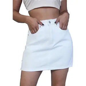 Falda vaquera de cintura alta para mujer, minifaldas cortas de algodón, color blanco