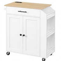 Chariot de cuisine multifonctionnel en bois noir personnalisé avec prise électrique, étagère à épices, roulettes, îlot de rangement pour salle à manger, vente en gros
