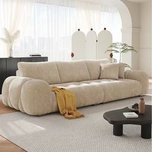 <b>Cream</b> Snow Neil Velvet Puff Cloud Island <b>Sofa</b> <b>Sofa</b> Bed Sponge Filled Apartment Use Modern Two Seat Fabric <b>Sofa</b> - Product Image 3