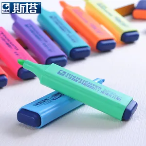 Canetas marcadoras fluorescentes de ponta oblíqua plana para uso escolar, canetas coloridas para materiais plásticos e de papel