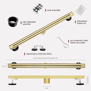 Muschbath Scarico Doccia Lineare Rettangolare Ultra Sottile da 24 Pollici, Oro Spazzolato, Acciaio Inossidabile 304, Facile Installazione e Pulizia - Product Image 6