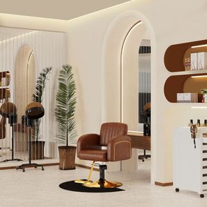 Sillón de Salón Reclinable de Cuero Moderno con Base Hidráulica Cromada, Silla de Estilismo para Peluquería, Barbería y Sala de Estar - Product Image 2