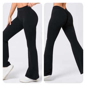 Pantalones de yoga <span class=keywords><strong>Acampanados</strong></span> para mujer, <span class=keywords><strong>leggings</strong></span> de entrenamiento con espalda en V, venta al por mayor personalizada, pantalones <span class=keywords><strong>acampanados</strong></span> para mujer - Product Image 5