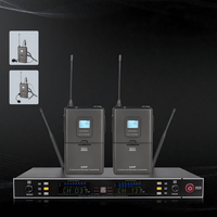 Système de microphone sans fil professionnel infrarouge double fréquence UHF 2 canaux anti-interférence avec transmission de 80-100 m