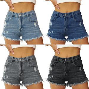 Shorts de mezclilla para mujer, cuatro colores, desgastados, con dobladillo rasgado, tiro medio, corte ajustado, para verano, playa, uso diario, casual, pantalones cortos de mezclilla para mujer - Product Image 1