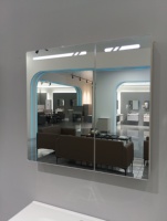Ensemble de meuble-lavabo gris tout en aluminium et acier inoxydable avec miroir grossissant mural, double porte et éclairage LED, design moderne, facile à installer