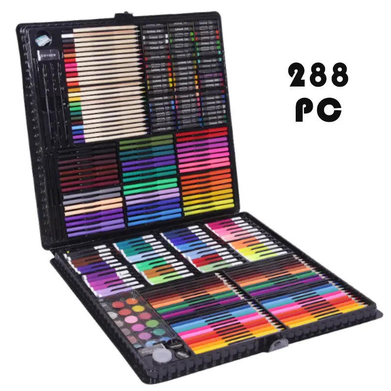 Art Supplies, 240 Pack Art Set Drawing Kit for Girls Boys Teens Artist,  Deluxe Beginners Art Case Gift with Trifold Easel, Pastels, Crayons,  Pencils, Creative Gift Box, Paint Set(Black) 