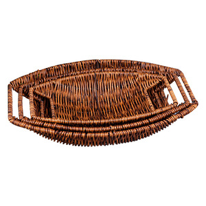 Plastic Imitation Rattan Woven <b>Basket</b> Rectangle With Handles For Fruit Snack <b>Bread</b> Vegetable Display - Product Image 3