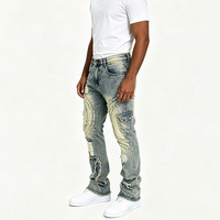 Pantalon en jean délavé Europe-Amérique – Tendance Y2K Hip Hop High Street Taille haute Robuste Patchwork Effet usé et déchiré Coupe slim