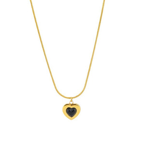 ODM Vintage Black <span class=keywords><strong>Love</strong></span> 18k Gold Plate collana in acciaio al titanio orecchini a forma di cuore Set di gioielli - Product Image 1