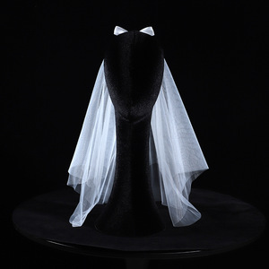 Court papillon arc ruban ceinture voile avec pince à <span class=keywords><strong>cheveux</strong></span> style simple <span class=keywords><strong>mariage</strong></span> voile mariée accessoires casque - Product Image 2