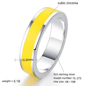 Anillo de Boda de Plata de Ley 925 con Esmalte Amarillo Dorado y Rodio, Joyería de Esmalte Sun Star Luster, Personalizado, con Engaste Pavé de Moda - Product Image 2