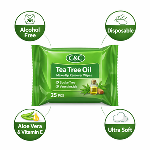 Lingettes nettoyantes douces pour la peau à l'huile d'arbre à thé, démaquillant, lingettes nettoyantes pour le visage - Product Image 4