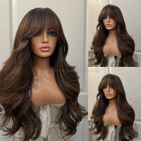 Perruque frontale en dentelle HD 13x4 13x6 en cheveux humains bruts avec frange, mèches couleur marron, sans colle, pour femmes