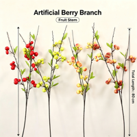 Cabang Buah Crabapple Palsu 80CM Grosir, Semprotan Buah Berry Buatan untuk Rangkaian Bunga Musim Gugur, Pemasok dari Cina