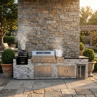 Îlot de cuisine extérieur de 138 pouces avec barbecue à gaz de 43 pouces, four à pizza de 15355 BTU, grill à œufs extérieur pour les fêtes