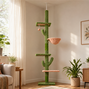 Arbre à gratter moderne en forme de cactus vert, multi-niveaux, en sisal, fabriqué en usine certifiée BSCI - Product Image 1