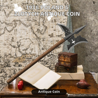 Pommeau de lance émaillé Pak Enterprises, hache de guerre antique à découpe croisée, 110 cm, tête en acier à haute teneur en carbone, manche en bois argenté