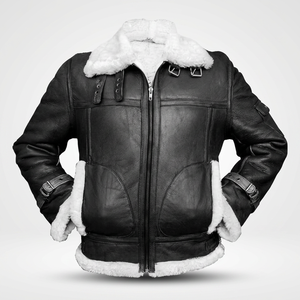 Chaqueta de Cuero Genuino Negro para Hombre con Forro de Piel Sintética, Estilo Motero, Resistente al Viento, Cálida para Invierno, con Cierre de Cremallera - Product Image 3