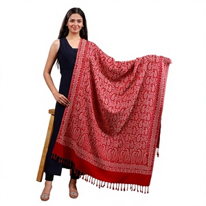 Hijab châle rouge à motif cachemire, imprimé floral, long, respirant, antibactérien, en coton modal, pour usage quotidien féminin - Product Image 1