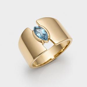 Anillo de Compromiso de Plata de Ley 925 con Topacio Azul para Mujer - Corte Marquesa - Engaste de Bisel - Diseño Moderno - Product Image 2