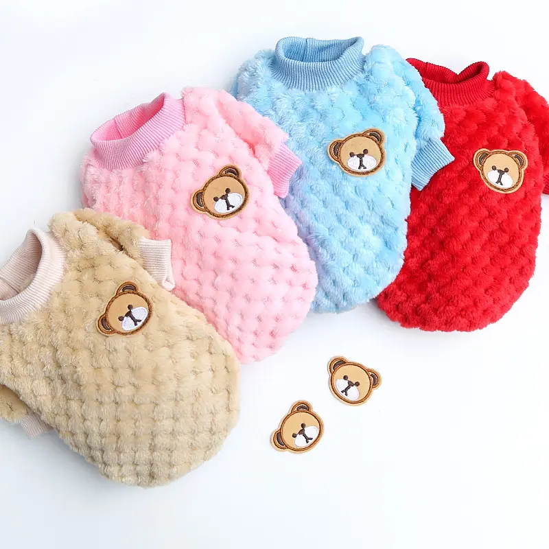 Pet Clothes Bear Embroidery Pet Dog Vest Winter Warm Dog Clothes for Small Dogs Plush Puppy Cat Coat Outfits