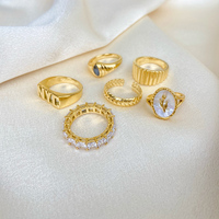 Bague rétro française en acier inoxydable, anneau à facettes, larges faces, coquille de tulipe romantique, lettre, diamant complet, blé, plaqué or 18 carats