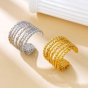 Waterproof Gold Plated Stainless Steel Fashion Irregular Multi Layered <b>Statement</b> Open <b>Ring</b> for Women Jewelry Gift - Product Image 6