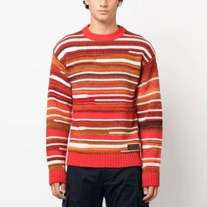 สเวตเตอร์ผ้าวูลถักสำหรับผู้ชายสเวตเตอร์แบบสวมหัวคอกลมอบอุ่นเสื้อสเวตเตอร์ลายทางลำลองสำหรับผู้ชาย - Product Image 1