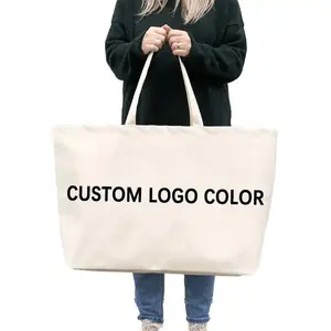 Sacola de compras em lona de algodão para mulheres com logotipo personalizado em branco reciclado com logotipo