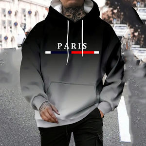 PARIS düz renk baskı Mens Hoodies Casual erkek grafik Hoodie kapşonlu kazak rahat streç İpli Trendy cep - Product Image 1