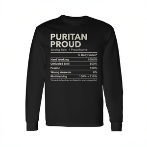 T-shirt a maniche lunghe Puritan Proud Nutrition Facts con design originario dell'Ohio - Product Image 2