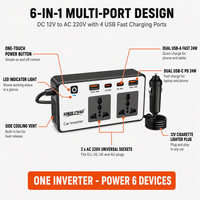 Convertidor de Corriente de 200W, Onda Sinusoidal Modificada, 12V a 220V DC/AC, Adaptador de Corriente para Auto con Doble USB y Tipo-C, Inversor de 200 Vatios para Auto