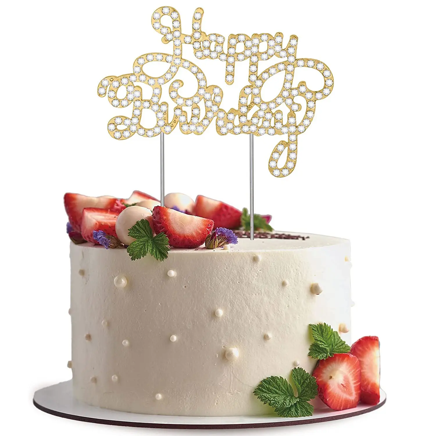 1 pz Happy Birthday Cake Topper Gold Sparkly strass Cake Topper Cake Decoration per compleanno matrimonio anniversario party favos