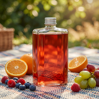 Botol Anggur Kaca Persegi Panjang 250ml 350ml, Botol Kaca Kosong Bahu Rata untuk Minuman Keras, Anggur, Susu, Kopi, Kombucha, Teh