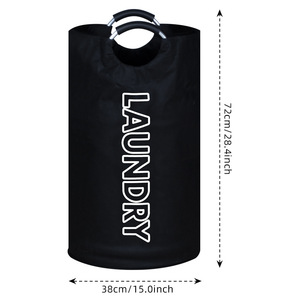 Laundry <b>Basket</b> Foldable Aluminum Handle <b>Large</b> Capacity Round Black Clothing Organizer Waterproof <b>Storage</b> <b>Basket</b> For Home Use - Product Image 3