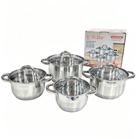 Ensemble de casseroles en acier inoxydable minimaliste moderne à double poignée, 8 pièces, couvercle en verre, compatible induction, passe au lave-vaisselle