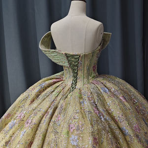 For 6803 Chic Pearls Colorful Empire Quinceanera Dresses Beading <b>Appliques</b> Crystal Embroidery Sweetheart Neckline Natural - Product Image 6