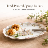 Plat à salade en porcelaine LovingHome de style européen, thème Pâques, lapin, finition émaillée réactive, vaisselle de service en céramique blanche