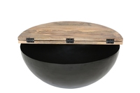 Table basse ronde en fer/WD, noire, avec plateau en tôle métallique naturelle et bois de manguier Aara, collection prix de gros