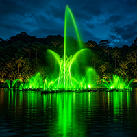 Fontaine à brume City Plaza avec laser RGB LED DMX512 PLC IP68 SS304 316, contrôle IA, CE RoHS OEM, pour parcs, hôtels, complexes hôteliers, extérieur