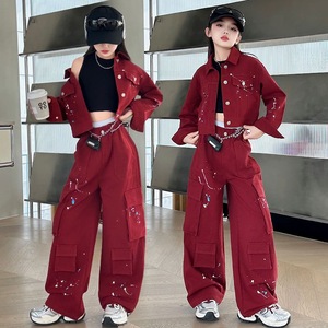 Set di Abbigliamento per Ragazze Adolescenti, Outfit Trendy per Primavera e Autunno, Cappotto Rosso alla Moda e <span class=keywords><strong>Pantaloni</strong></span> Larghi per Ragazze 8-14 Anni - Product Image 4