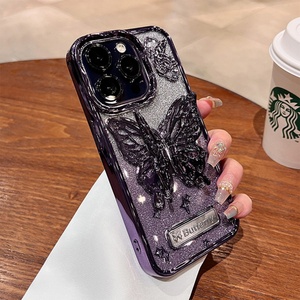 เคสโทรศัพท์แบบตั้งได้ 3 มิติ ลายผีเสื้อเคลือบกลิตเตอร์ สำหรับ iPhone 16 15 14 13 12 11 Pro Max ป้องกันการตกกระแทก - Product Image 2