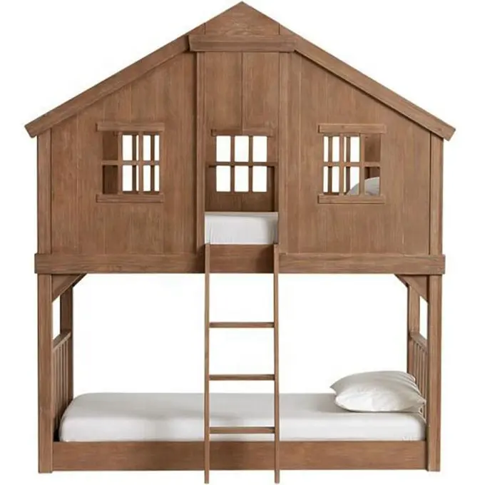 Hot販売子供二段ベッド木製家具Tree House Twin-Over-Twin Bunk Bed