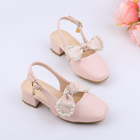 Chaussures de cérémonie roses à talon carré et nœud perlé pour filles, vente en gros d'usine, pour mariage, fête, princesse, demoiselle d'honneur