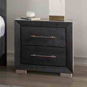 Comodino Contemporaneo con Finitura Nera, Gambe Cromate, Maniglie in Metallo, Cassetti con Chiusura Morbida, Arredamento per Camera da Letto - Product Image 1