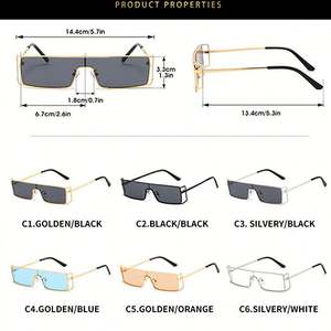 Lunettes de soleil rectangulaires vintage 2025 pour hommes et femmes, monture fine, verres monobloc en métal, protection UV400, avec logo personnalisé - Product Image 6