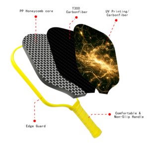 Raquette de pickleball en fibre de carbone T300 légère, écologique, à structure alvéolée, personnalisable en petites séries, 14 mm, pour intérieur, à prix réduit - Product Image 4